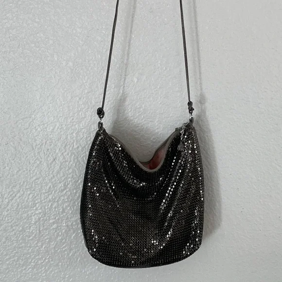 Vintage Whiting & Davis Gunmetal Mesh Shoulder Evening Y2K Minimal Glam Purse - Picture 7 of 7